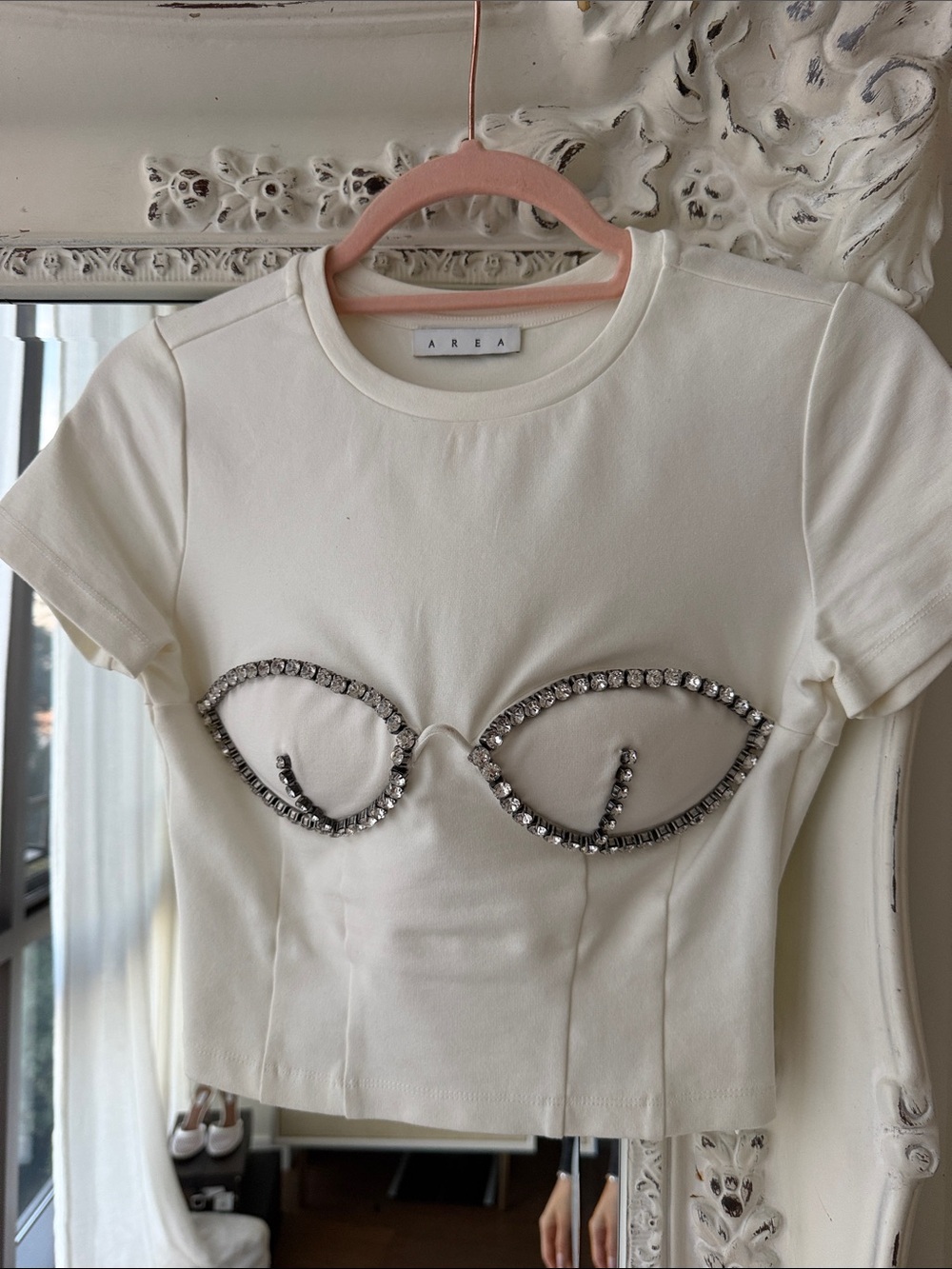 AREA Crystal-Embellished Bustier Crop Top White Small $550